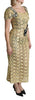 Gold Crystal Embellished Lace Sheath Maxi Dress