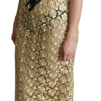 Gold Crystal Embellished Lace Sheath Maxi Dress