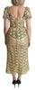 Gold Crystal Embellished Lace Sheath Maxi Dress