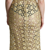 Gold Crystal Embellished Lace Sheath Maxi Dress