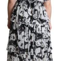 Black White Panda Layered Silk Maxi Long Dress