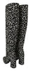 Black Silver Leopard Knee High Boots Shoes