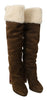 Brown Suede Shearling Knee High Boots Shoes