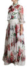 White Floral Rose Silk Print Floor Length Dress