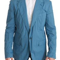 Blue Single Breasted Formal Cotton Blazer