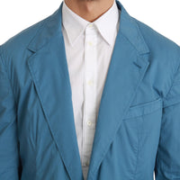 Blue Single Breasted Formal Cotton Blazer