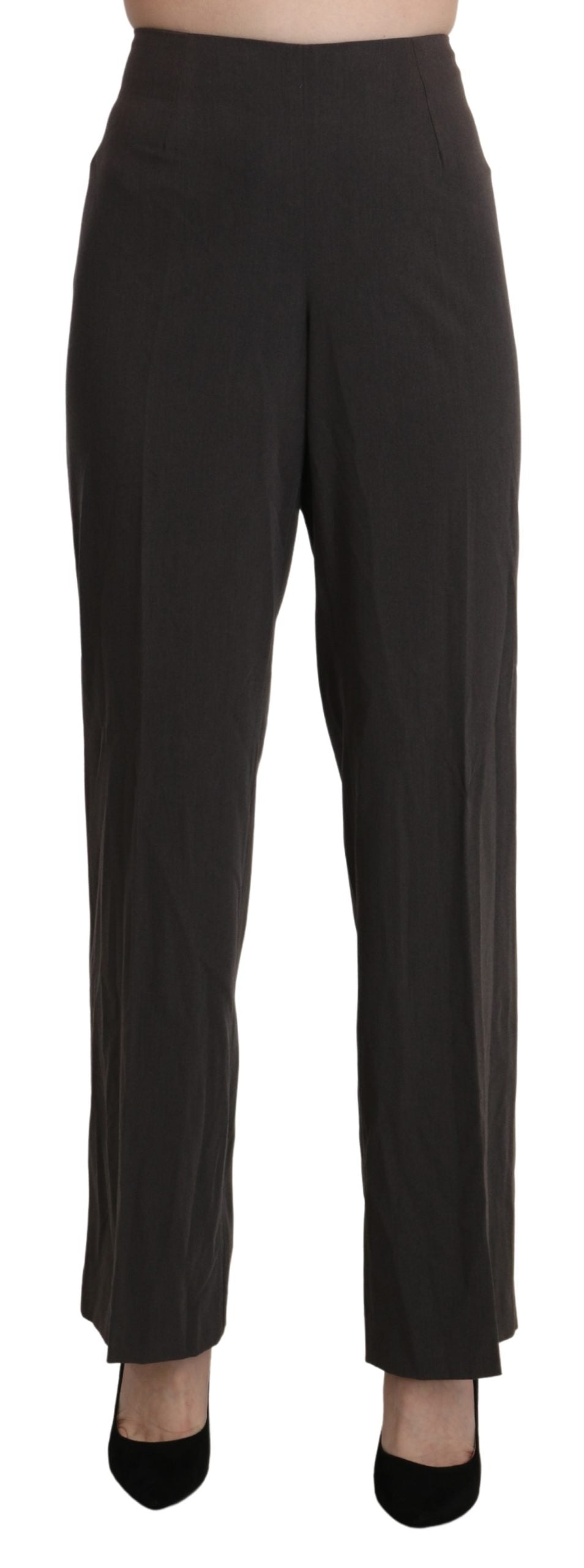 Gray High Waist Straight Dress Trouser Pants