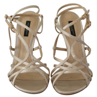 Beige Leather Ankle Strap Heels Sandals Shoes