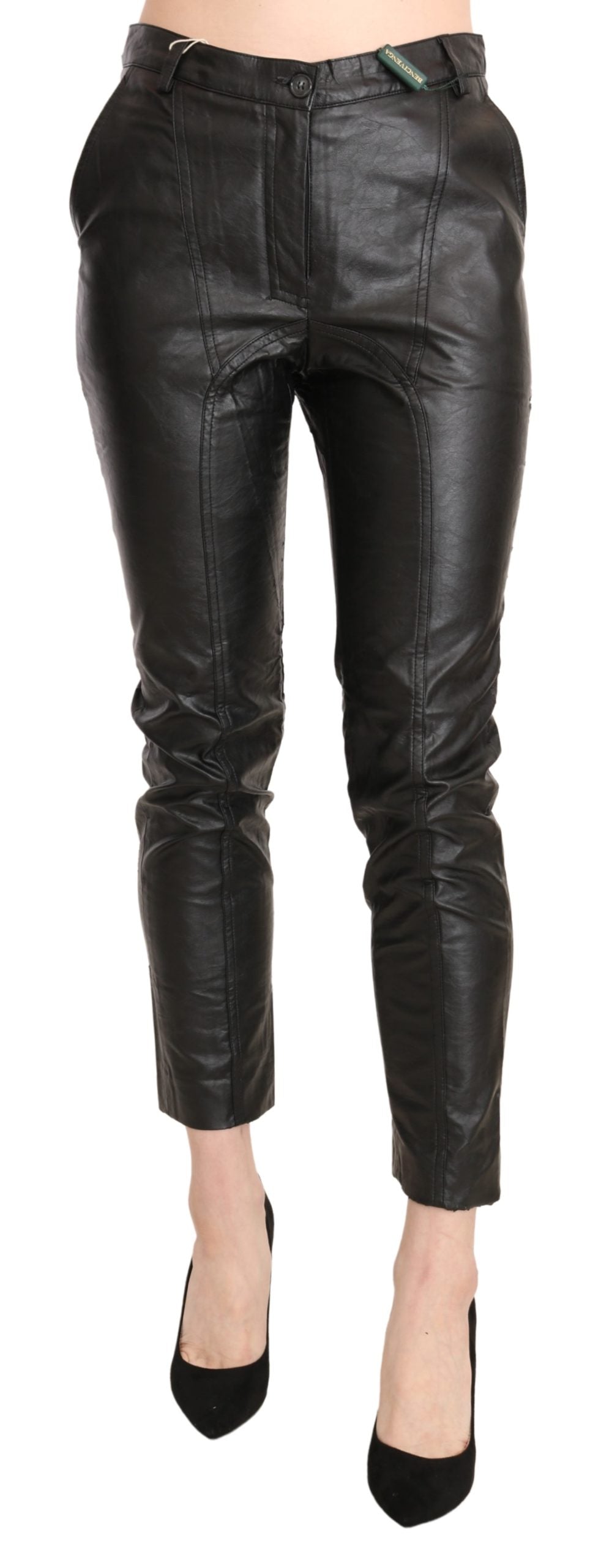 Black Leather High Waist Skinny Cropped Pant