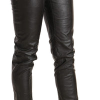 Black Leather High Waist Skinny Cropped Pant