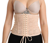 Beige Floral Lace Corset Belt Strap Nylon Top