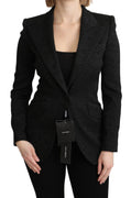 Black Brocade Single Breasted Blazer Jacket