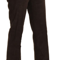 Brown Suede High Waist Straight Dress Trouser Pants