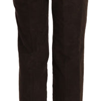 Brown Suede High Waist Straight Dress Trouser Pants