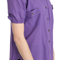 Purple Floral Lining Short Sleeve Polo Top Blouse