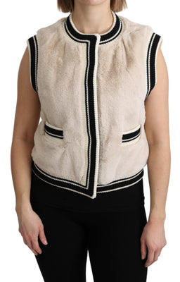 Beige Fur Sleeveless Vest Polyester Top