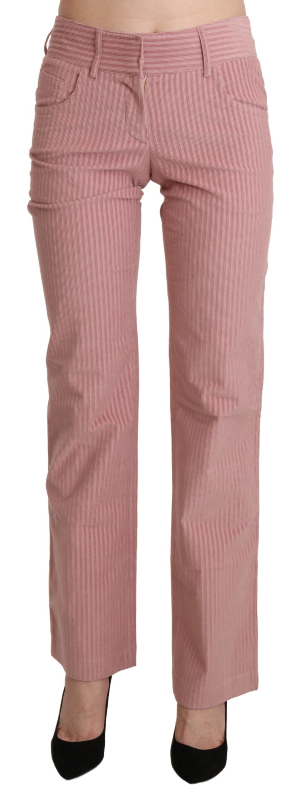 Pink Mid Waist Straight Trouser Cotton Pants