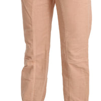 Beige Mid Waist Cropped Cotton Trouser Pants