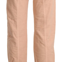 Beige Mid Waist Cropped Cotton Trouser Pants