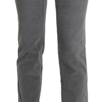 Gray Cropped Cotton Stretch Trouser Pants