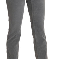 Gray Cropped Cotton Stretch Trouser Pants