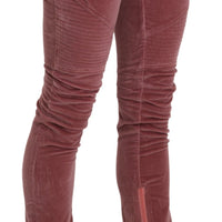 Red Mid Waist Skinny Cotton Pants