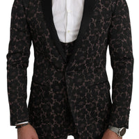 Black Floral Shawl 3 Pieces Shiny  Suit