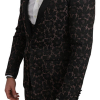 Black Floral Shawl 3 Pieces Shiny  Suit