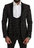 Black Floral Shawl 3 Pieces Shiny  Suit