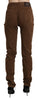 Brown High Waist Skinny Trouser Cotton Pants