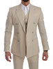 Beige Double Breasted 3 Piece Wool Suit