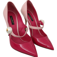 Pink Leather High Heels Mary Jane Shoes