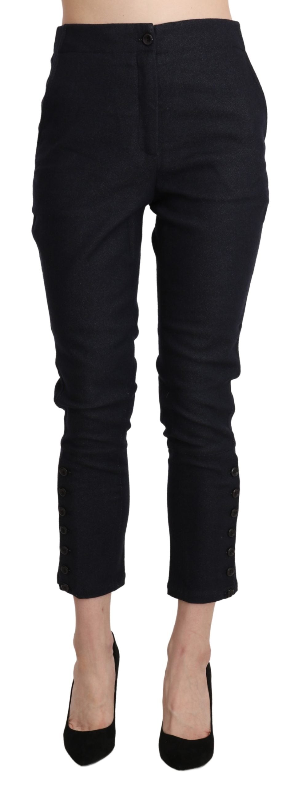 Black High Waist Capri Cropped Cotton Pants