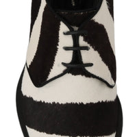 White Brown Zebra Pony Hair Dress Broque Shoes