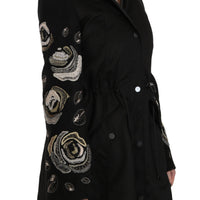 Floral Sequined Beaded Hooded Jacket Coat