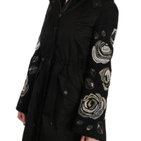 Floral Sequined Beaded Hooded Jacket Coat