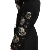 Floral Sequined Beaded Hooded Jacket Coat