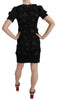 Black Silk Leather Flowers Sheath Dress