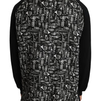 Black Cashmere Music Print Pullover Sweater