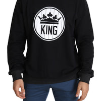 Black Crown King Print Pullover Crew Neck  Sweater