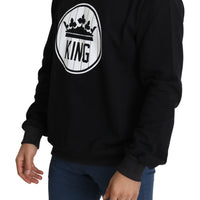 Black Crown King Print Pullover Crew Neck  Sweater