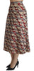 Beige Red Brocade High Waist Pleated Midi Skirt