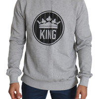 Gray Crown King Print Cotton Pullover Sweater