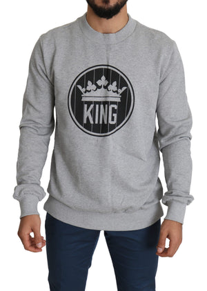 Gray Crown King Print Cotton Pullover Sweater