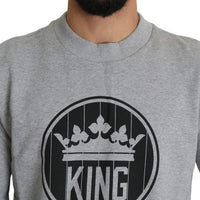 Gray Crown King Print Cotton Pullover Sweater