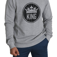 Gray Crown King Print Cotton Pullover Sweater