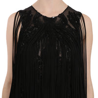 Black Silk Beaded Sequined Sheer Dress