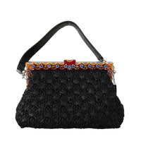 Black Raffia Leather Borse VANDA Carretto Purse