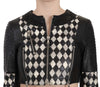 Black White Leather Short Cropped Biker Jacket Coat