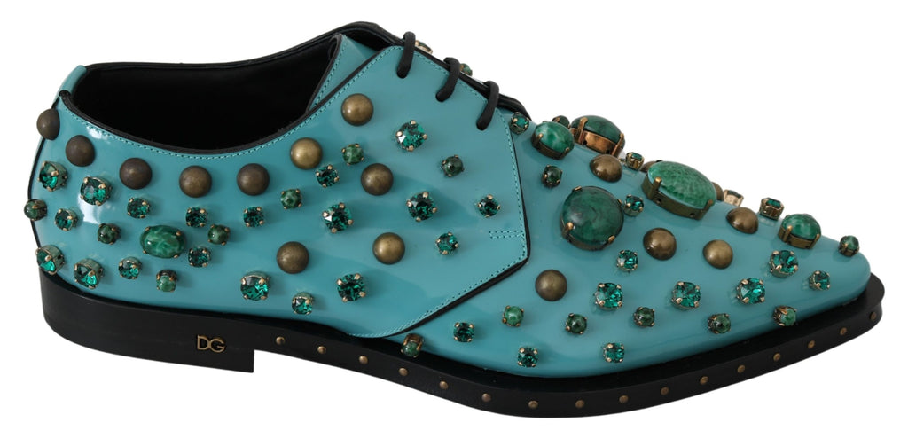 Blue Leather Crystal Dress Broque Shoes